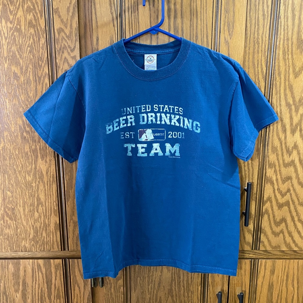 Mens, Medium, Blue, Beer Drinking Short Sleeve T-Shirt